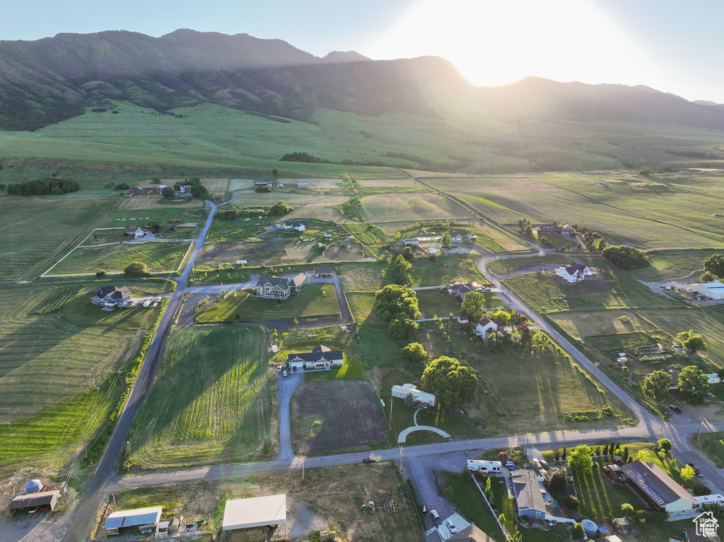 Aerial view featuring a mountain view and a rural view