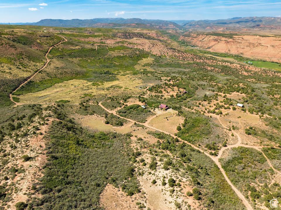 Aerial view featuring a mountain view