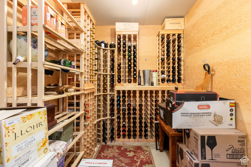 Wine cellar with concrete flooring