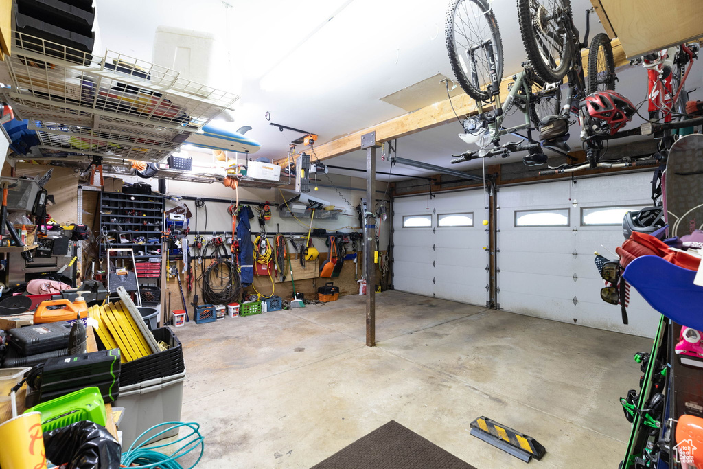 Garage with a workshop area