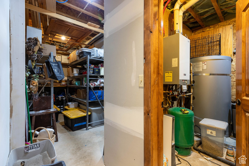 Interior space featuring secured water heater