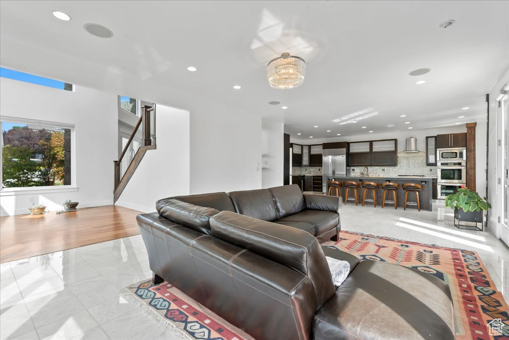 Living room featuring light wood-type flooring