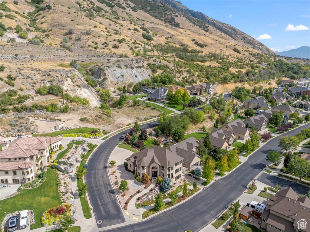 Bird's eye view with a mountain view