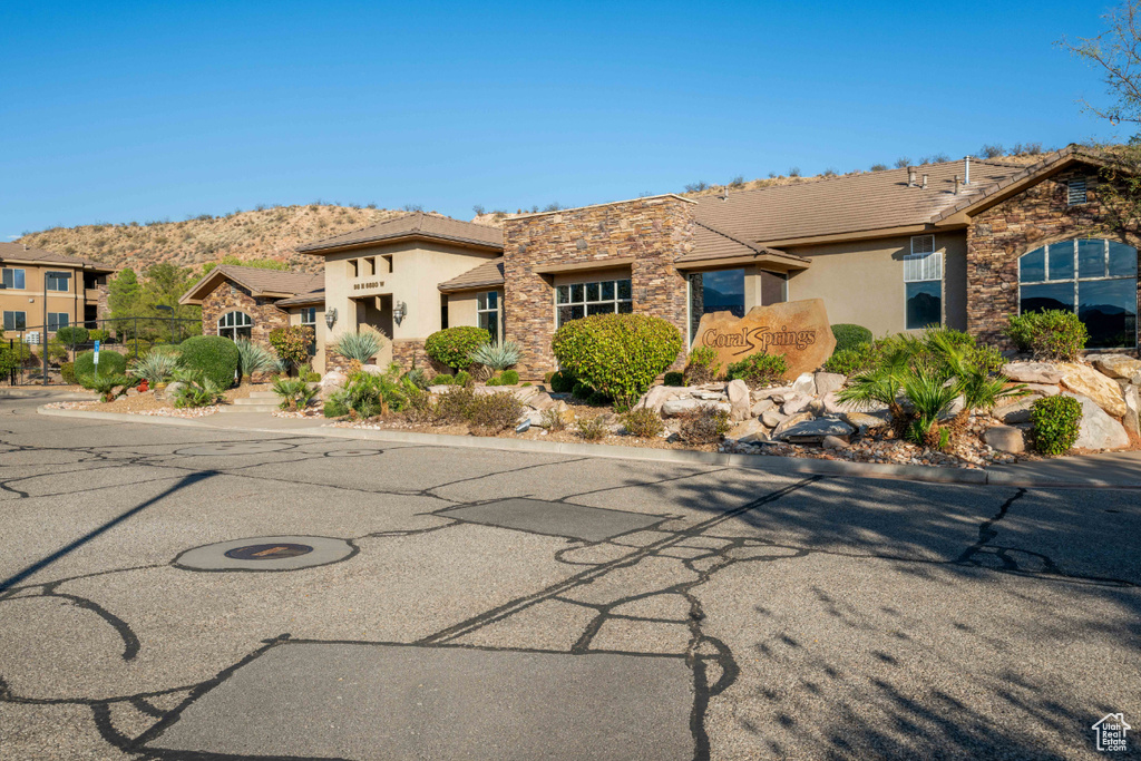 View of front of home featuring a mountain view