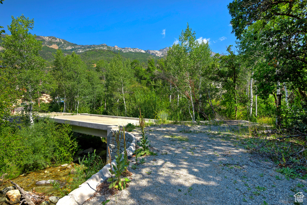 Exterior space featuring a mountain view