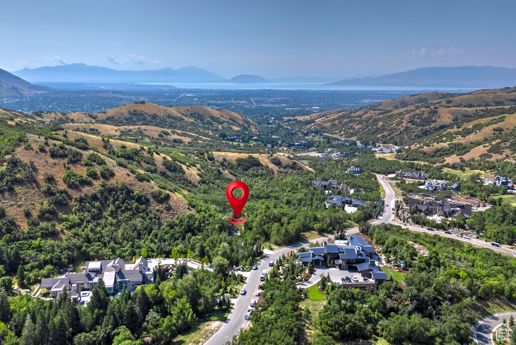 Aerial view featuring a mountain view