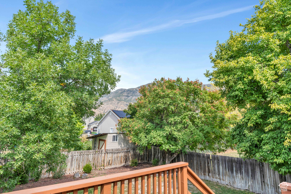 Exterior space featuring a mountain view