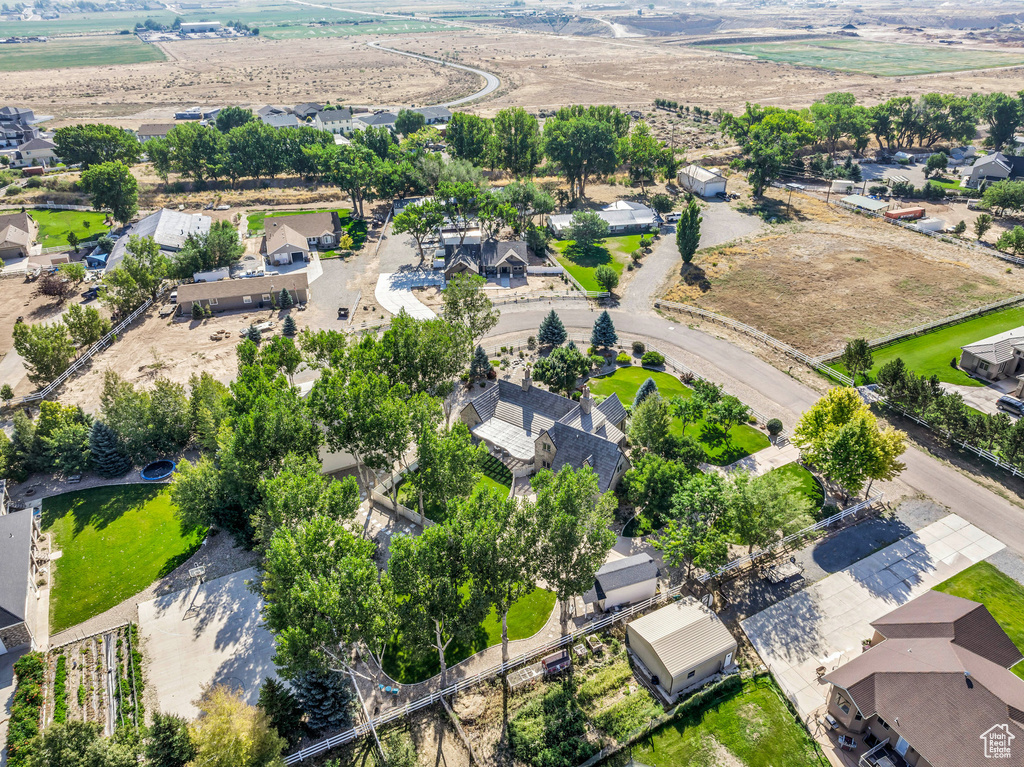 Birds eye view of property with a residential view