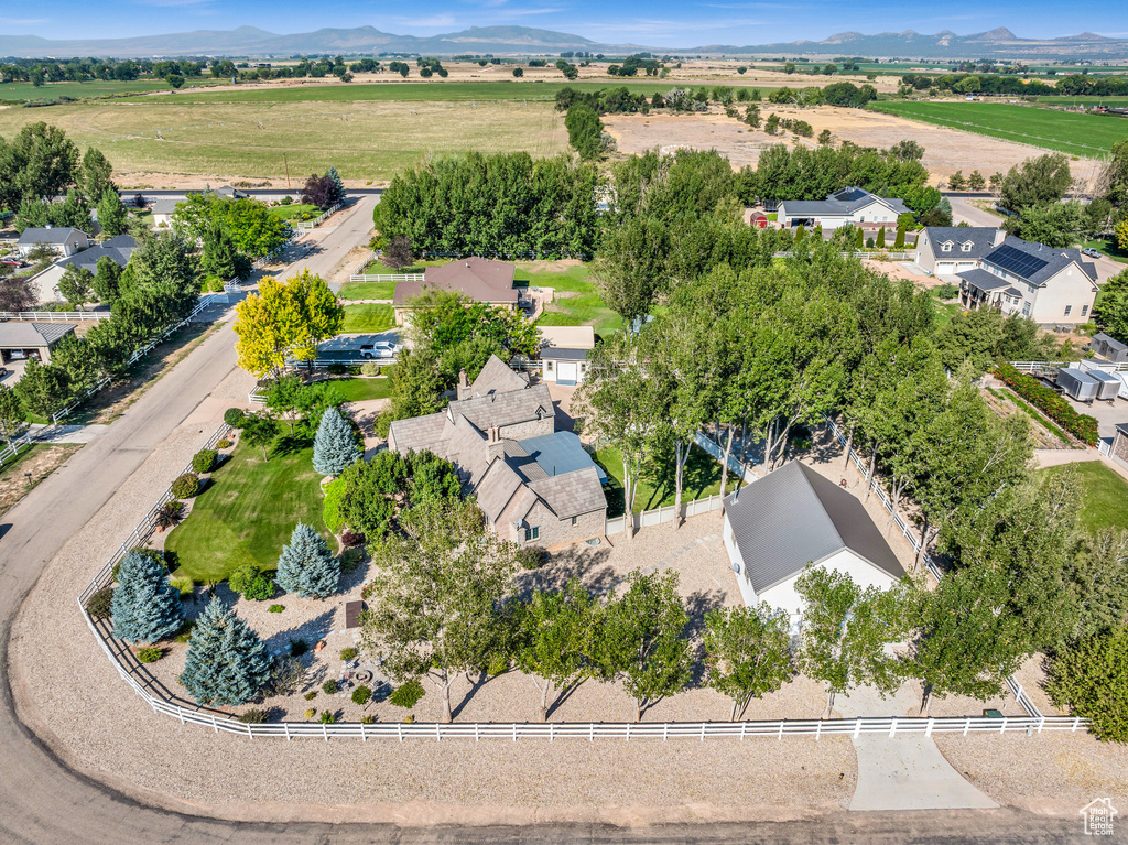 Aerial view featuring a residential view and a mountain view