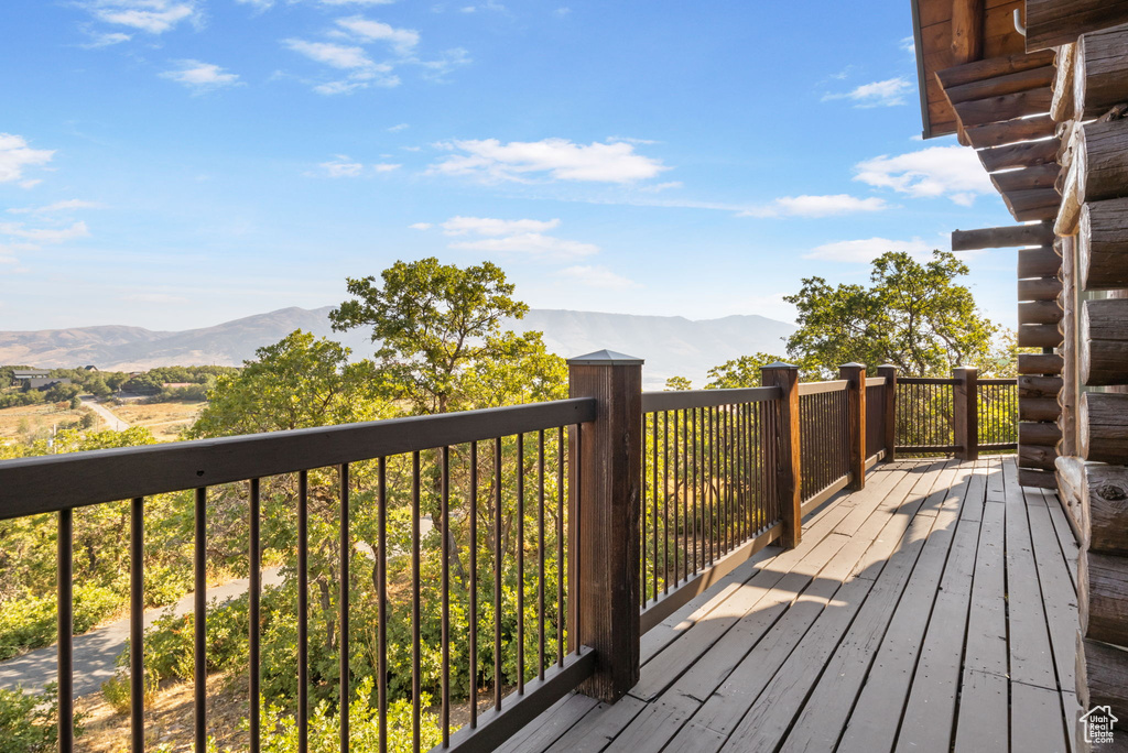 Wooden deck with a mountain view