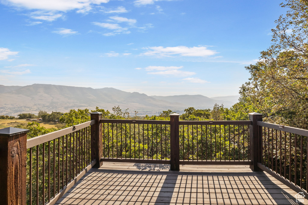 Wooden deck with a mountain view