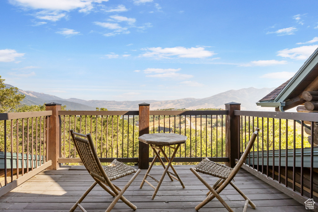 Wooden terrace with a mountain view