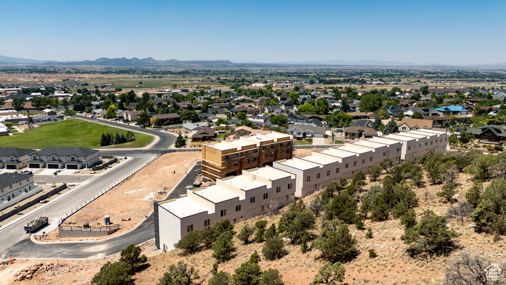 Drone / aerial view featuring a mountain view