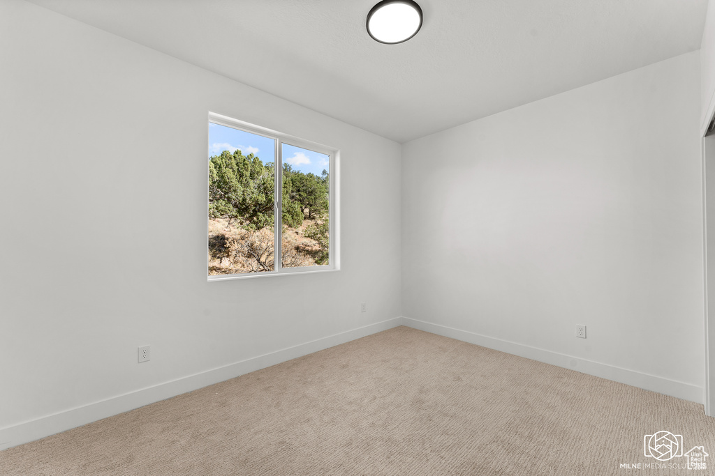 Unfurnished room featuring light colored carpet