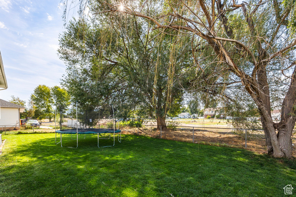 View of yard featuring a trampoline