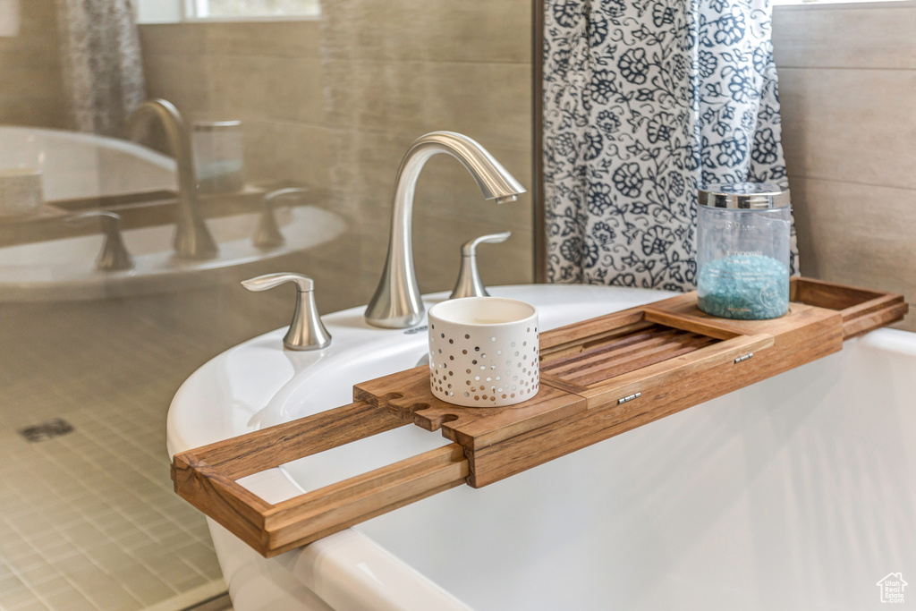 Interior details with curtained shower