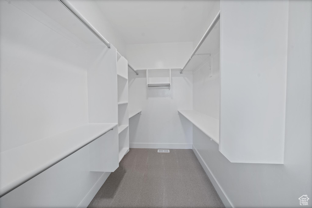 Walk in closet with dark carpet