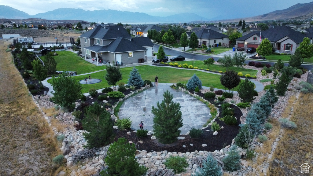 Aerial view featuring a mountain view