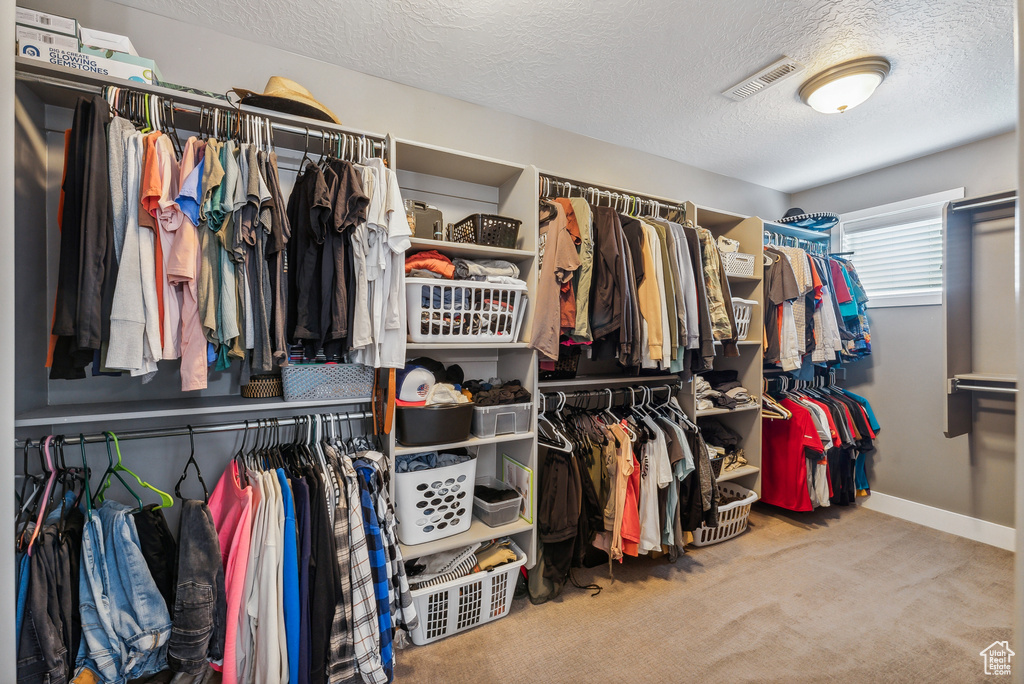 Walk in closet with carpet flooring