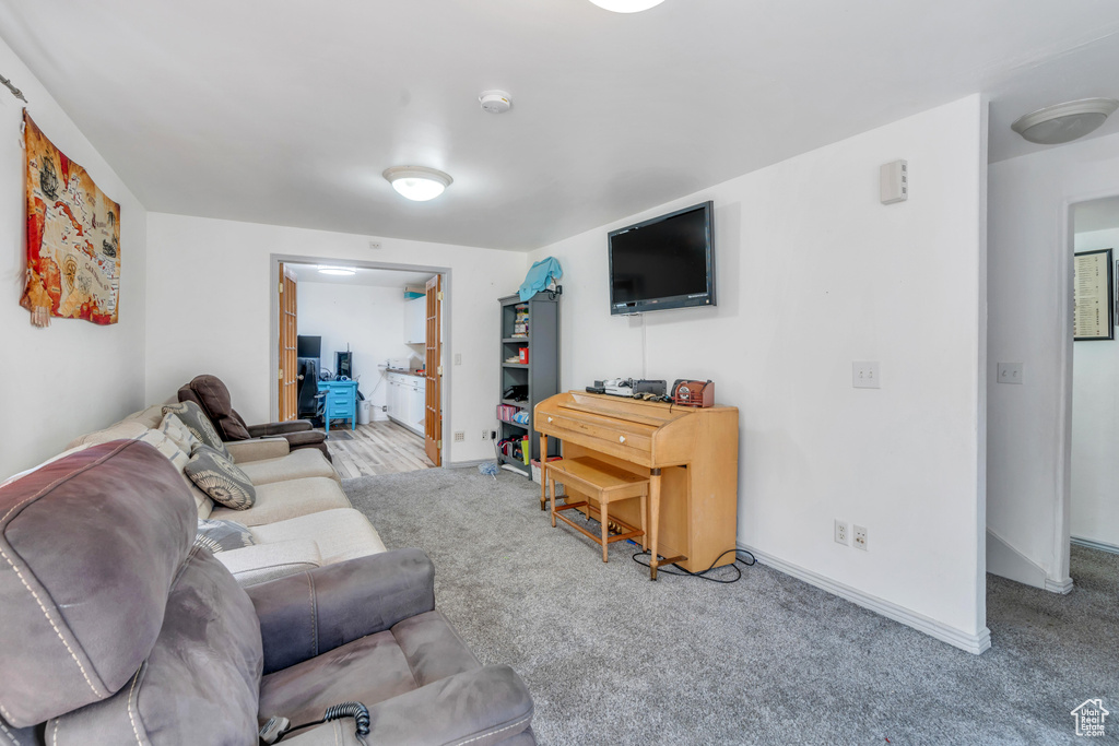 Living room with carpet flooring