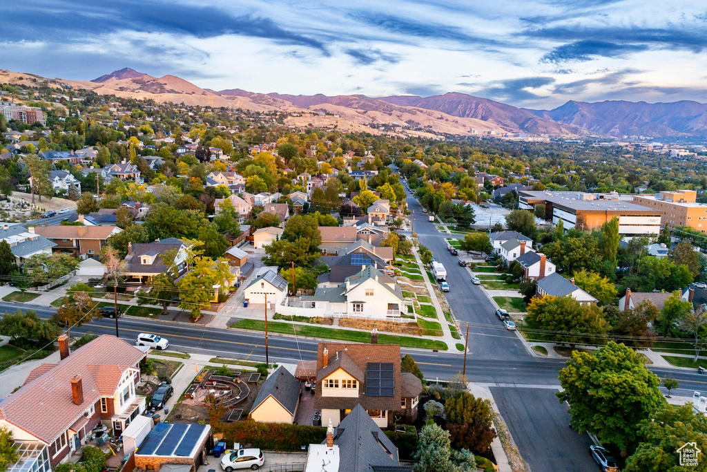 Drone / aerial view with a mountain view