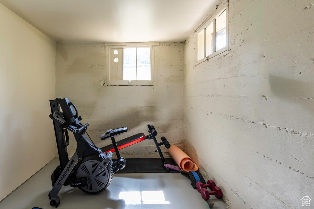 Exercise area featuring concrete flooring