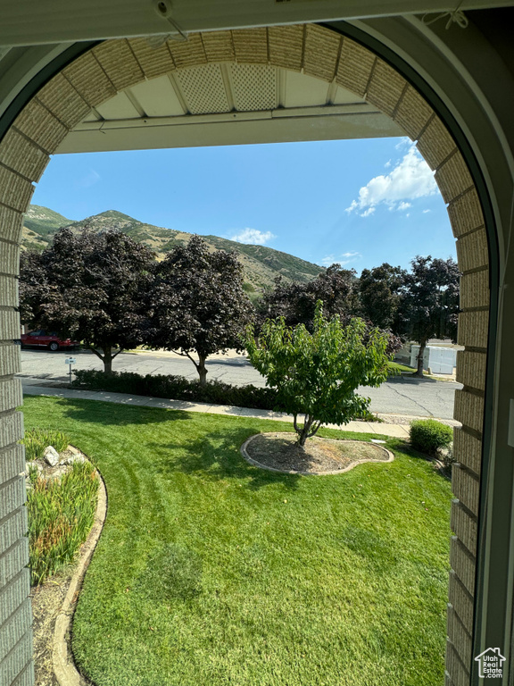 View of yard with a mountain view