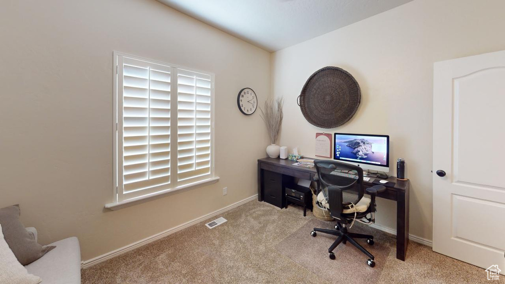 Office space with light carpet