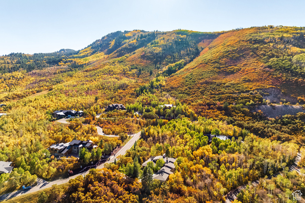Property view of mountains featuring a wooded view