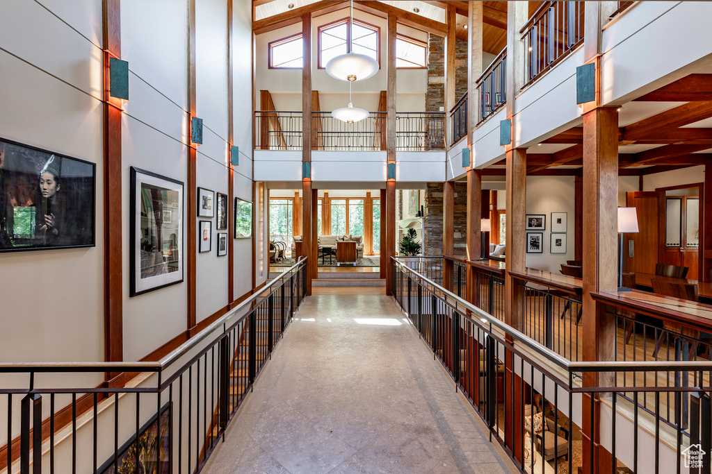 Hallway with high vaulted ceiling