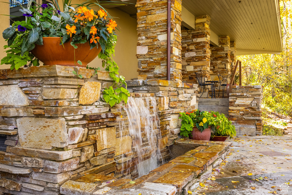 Exterior details featuring stone siding
