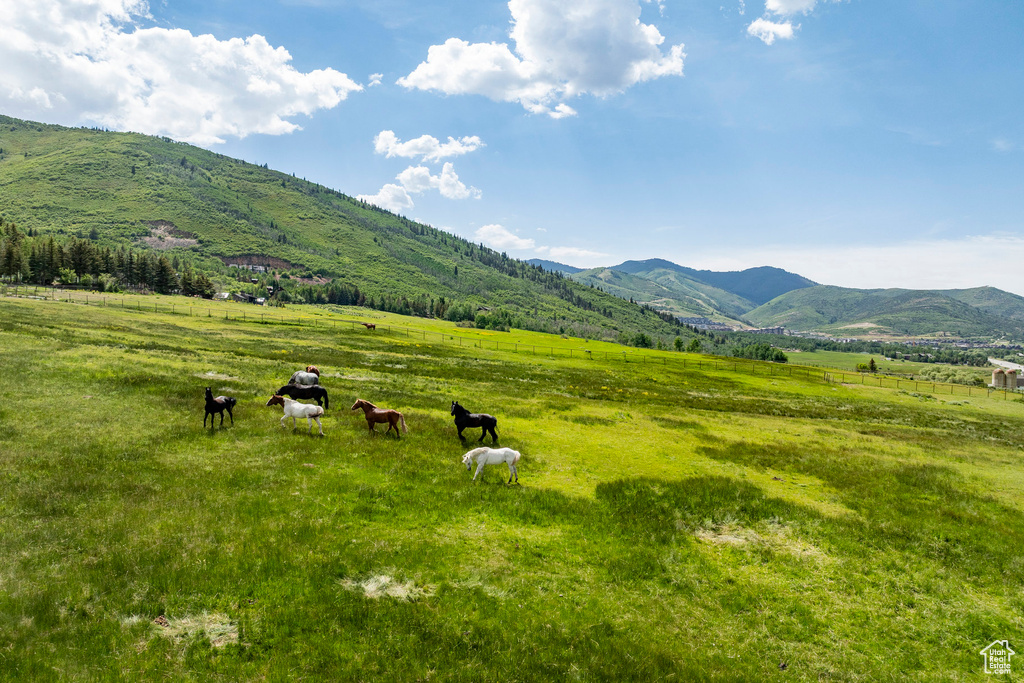 View of mountain backdrop featuring rural landscape