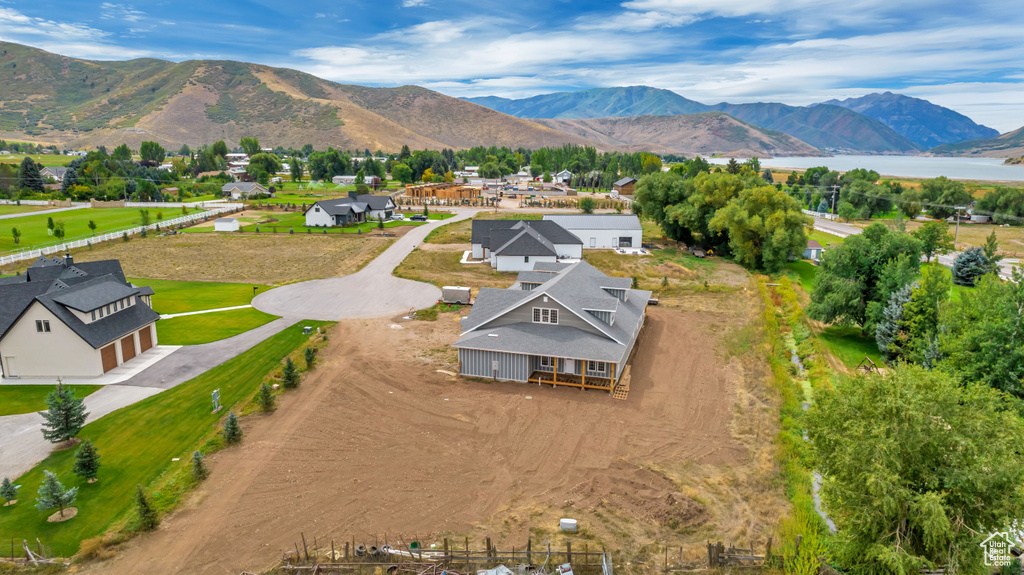 Aerial view featuring a mountain view