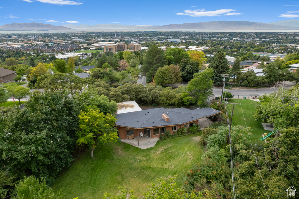 Drone / aerial view with a mountain view