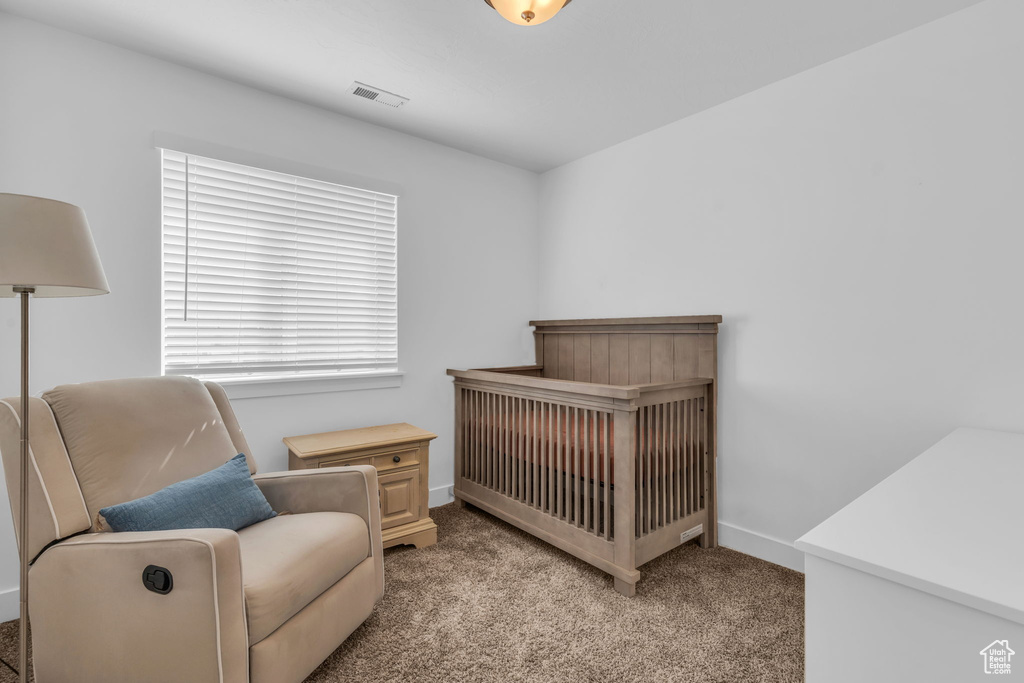 Bedroom with multiple windows and carpet floors