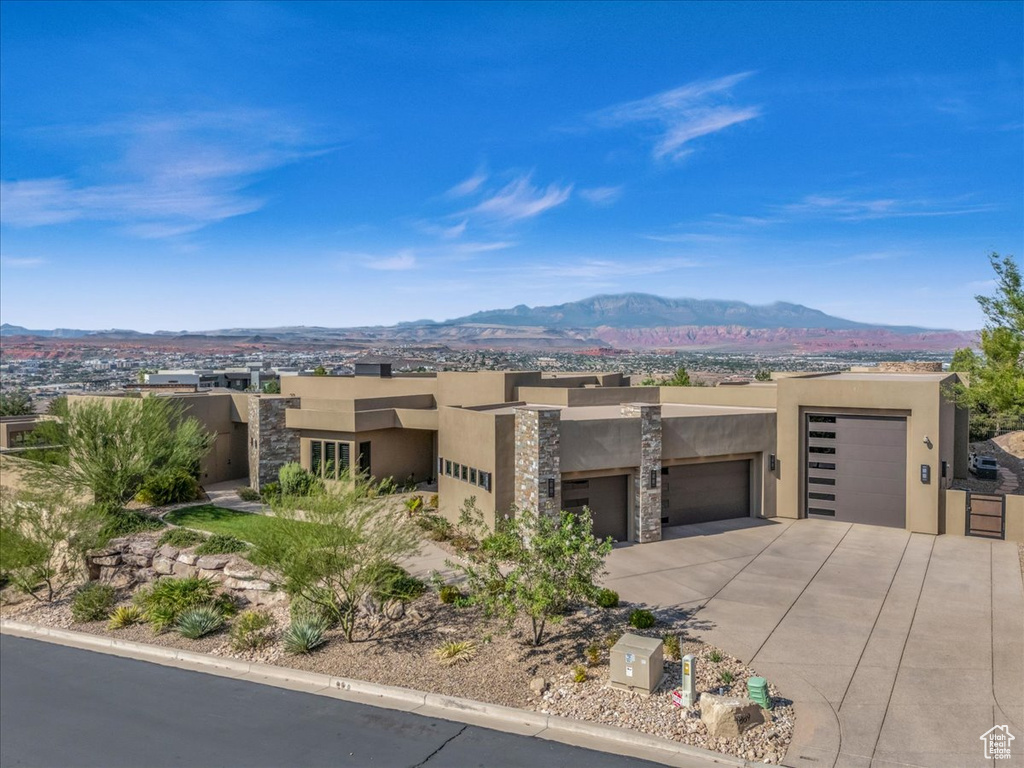 View of front of home with a mountain view