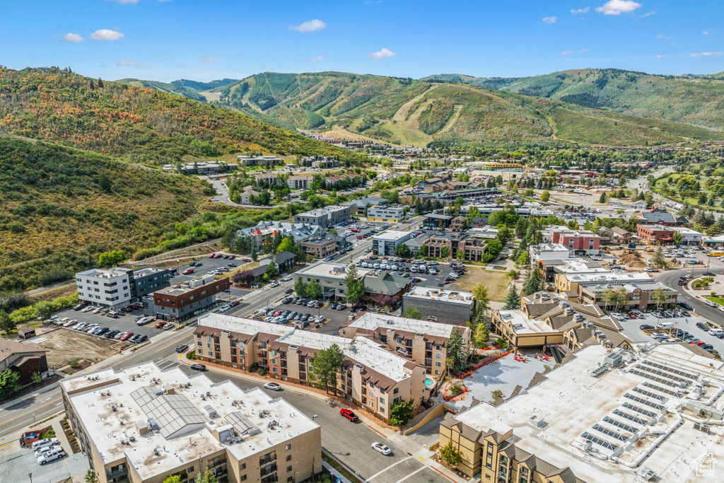 Aerial view featuring a mountain view