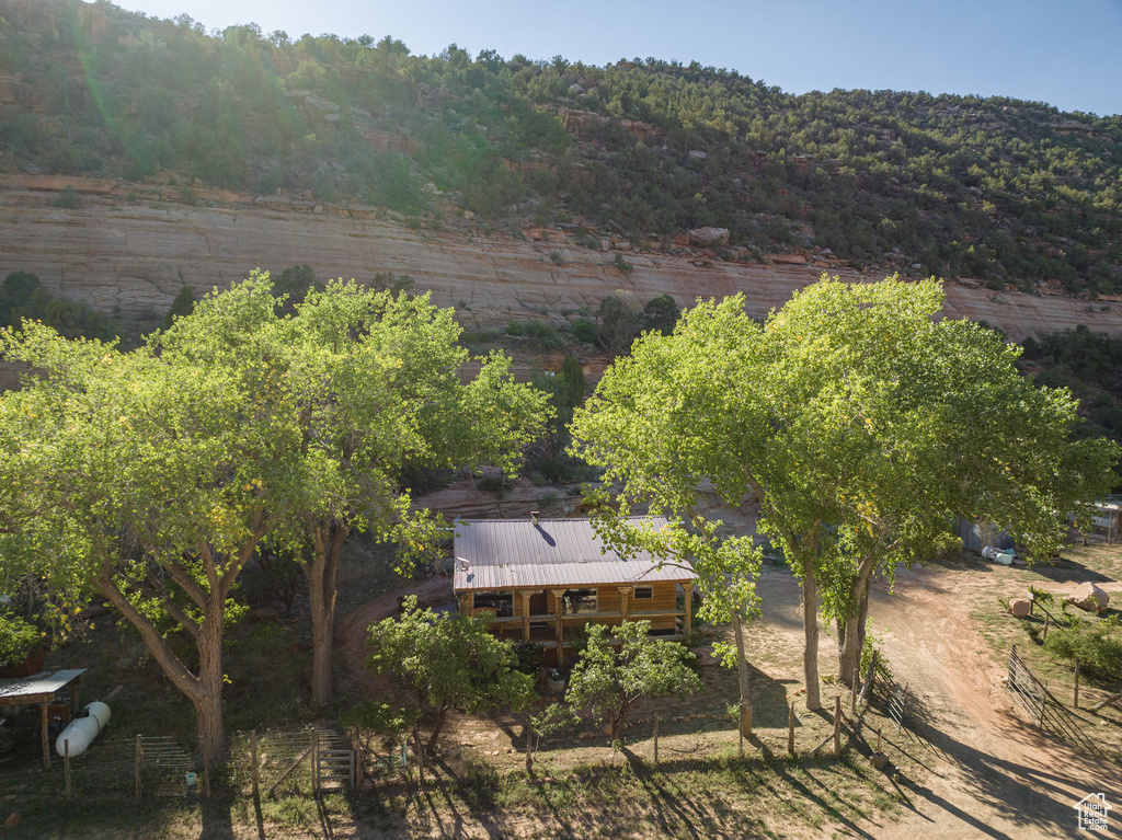 Aerial view with a wooded view