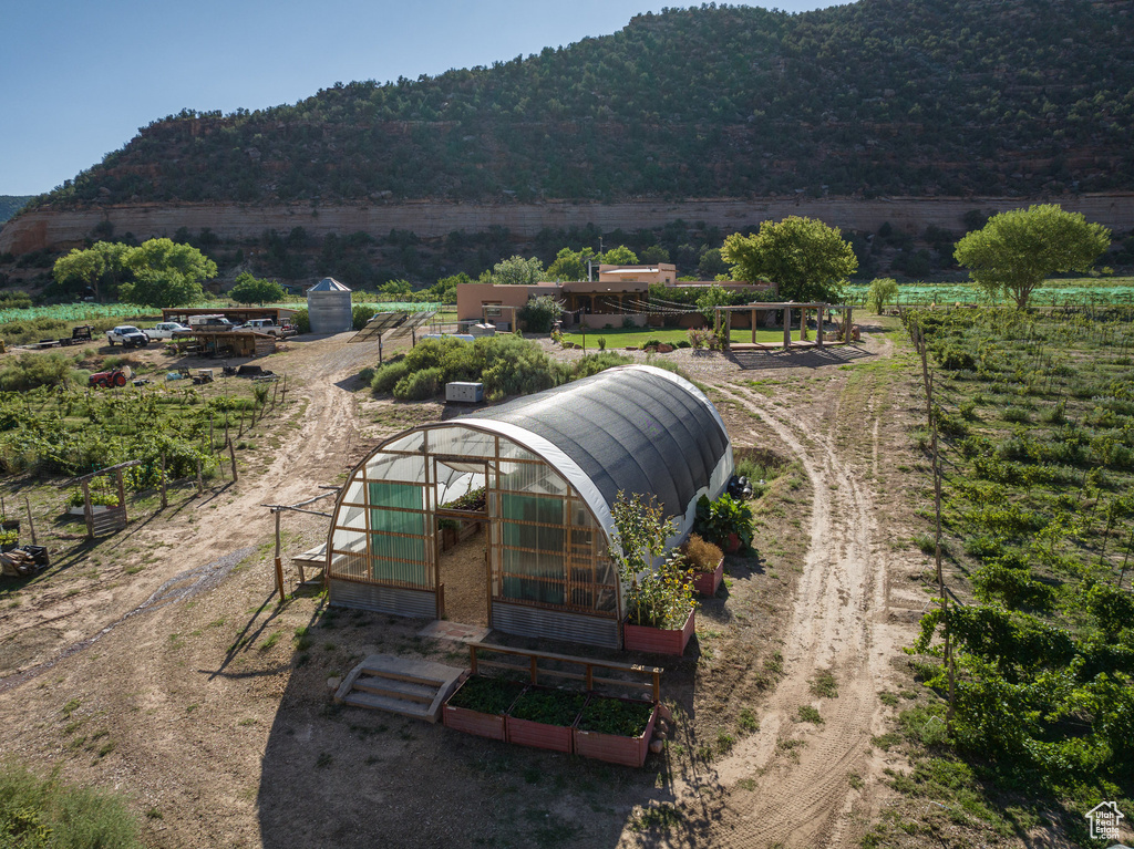 Bird's eye view with a mountain view and a rural view