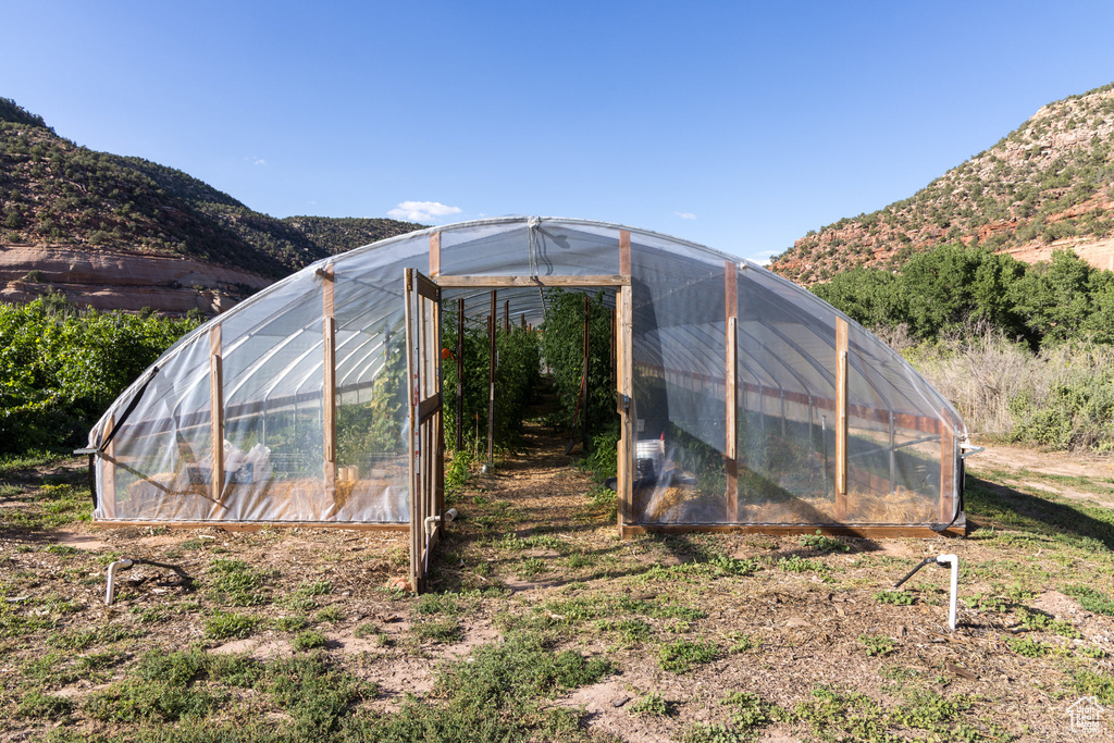 View of outdoor structure with a mountain view