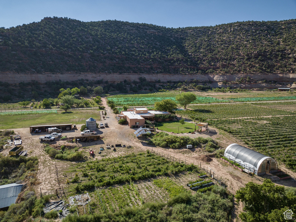 Bird's eye view featuring a mountain view and a rural view