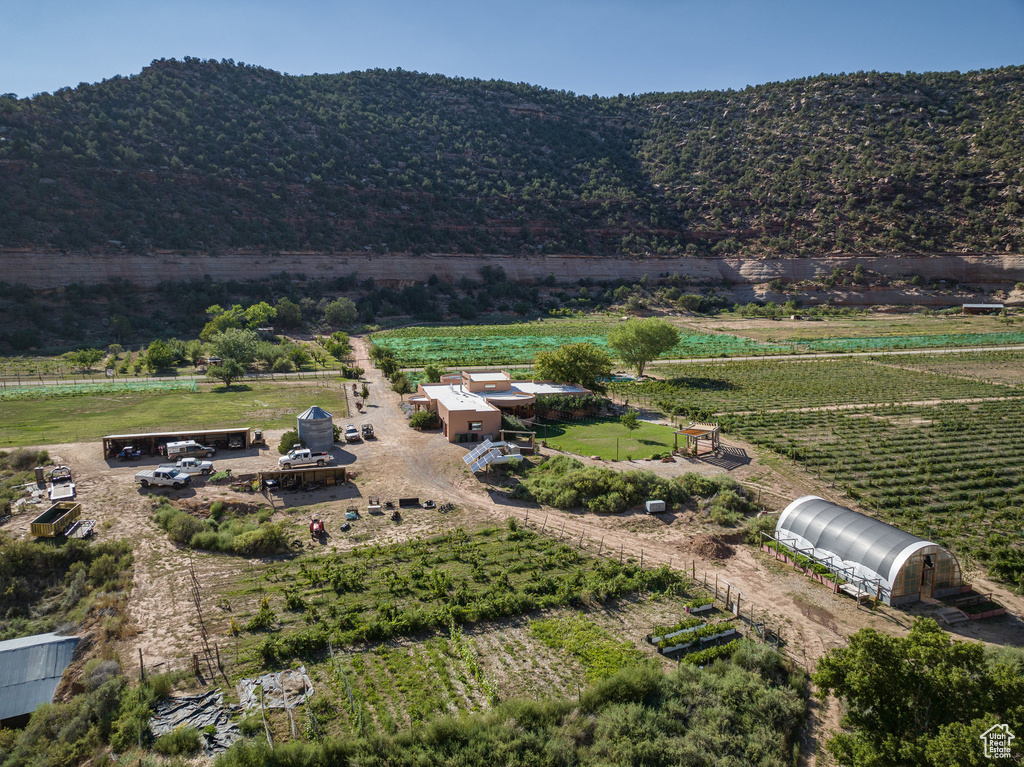 Bird's eye view featuring a rural view and a mountain view
