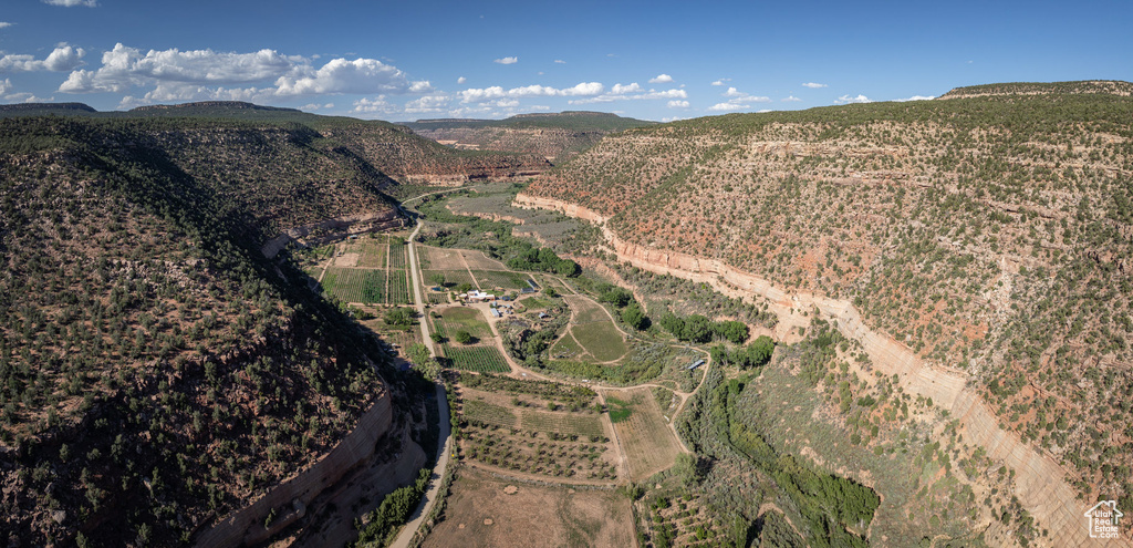 Birds eye view of property with a mountain view and a rural view