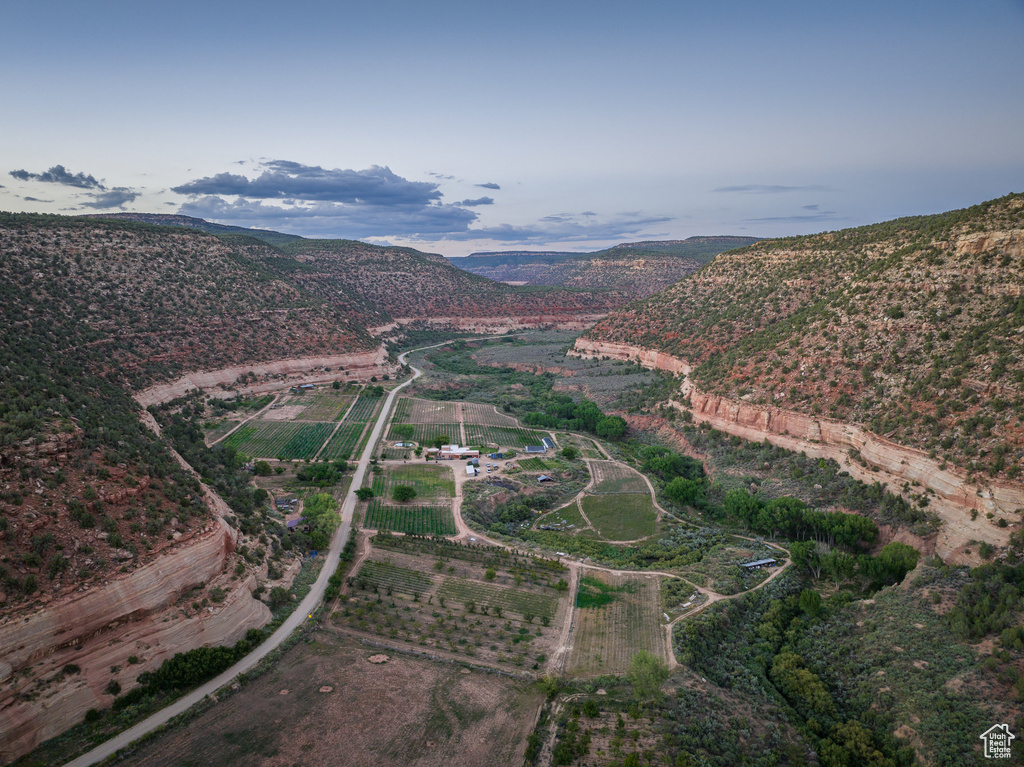 Aerial view featuring a mountain view and a rural view