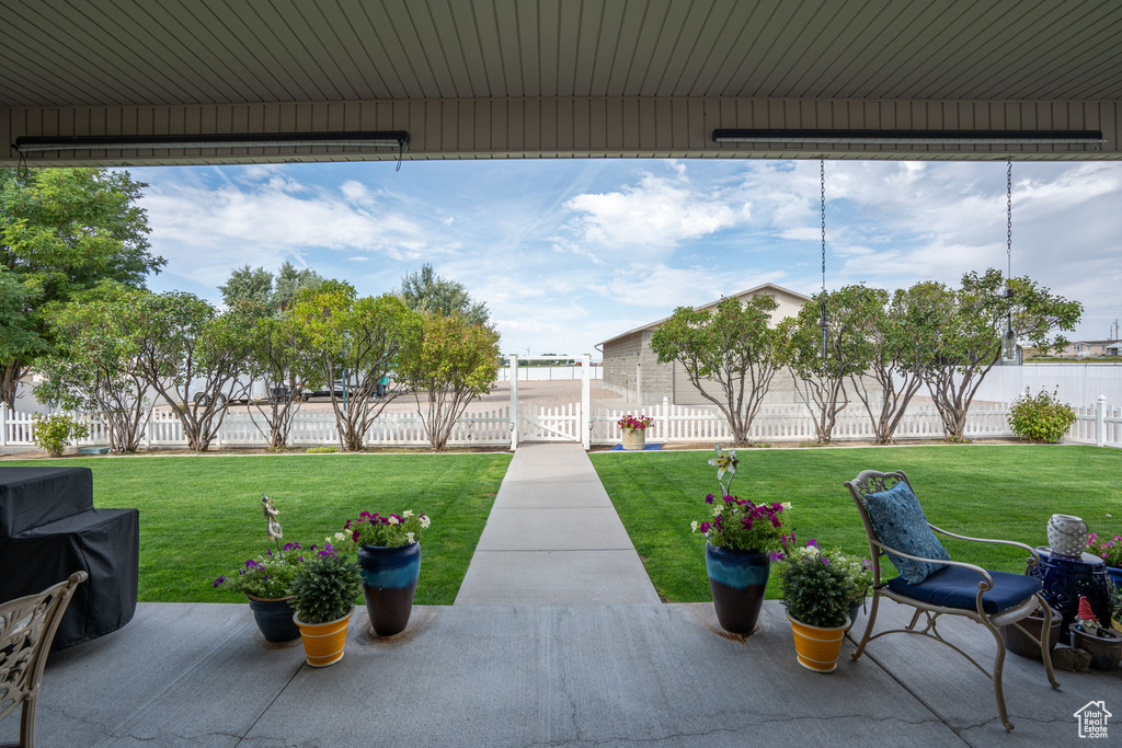 View of patio with grilling area