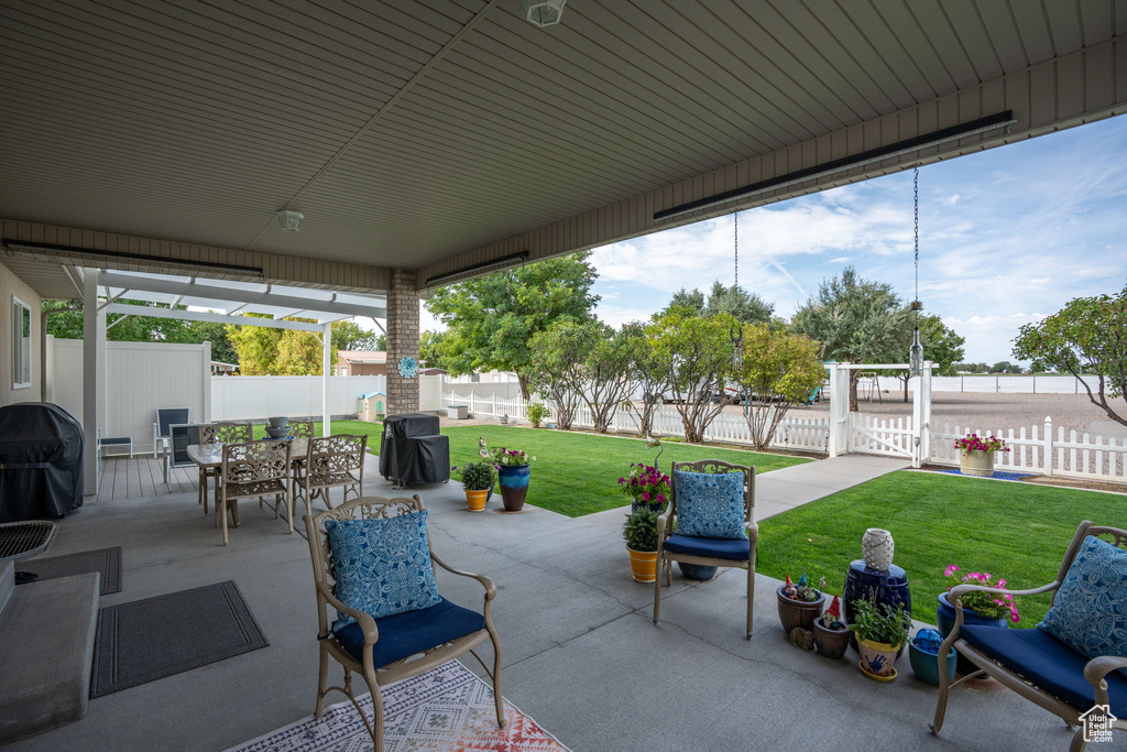 View of patio with grilling area