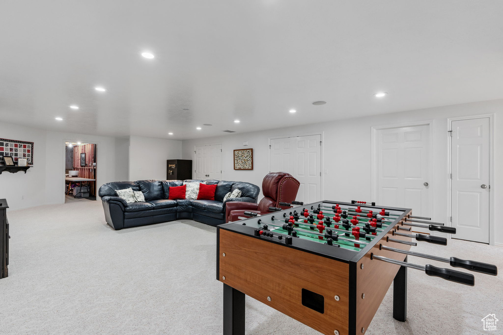 Playroom with light colored carpet