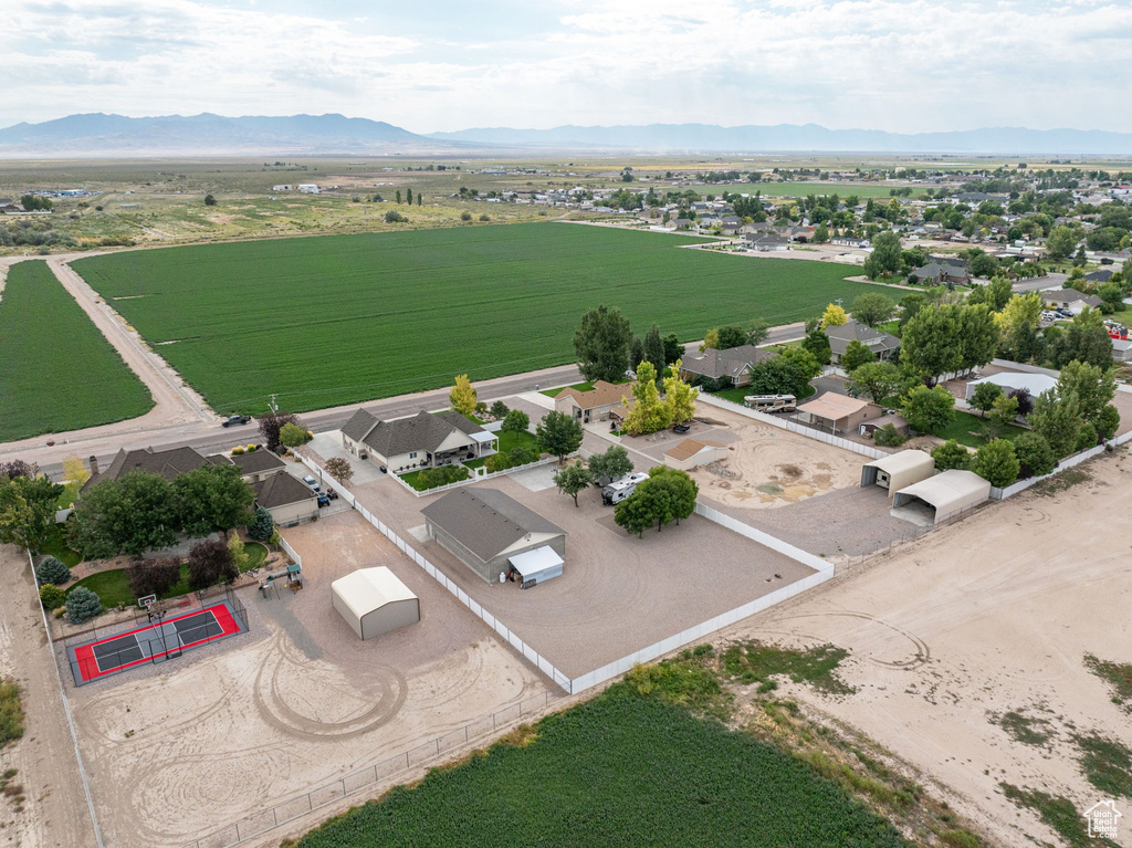 Bird's eye view featuring a mountain view and a rural view