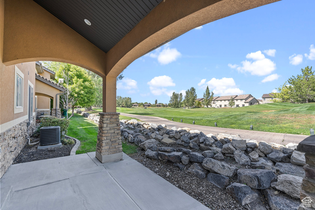 View of patio with cooling unit