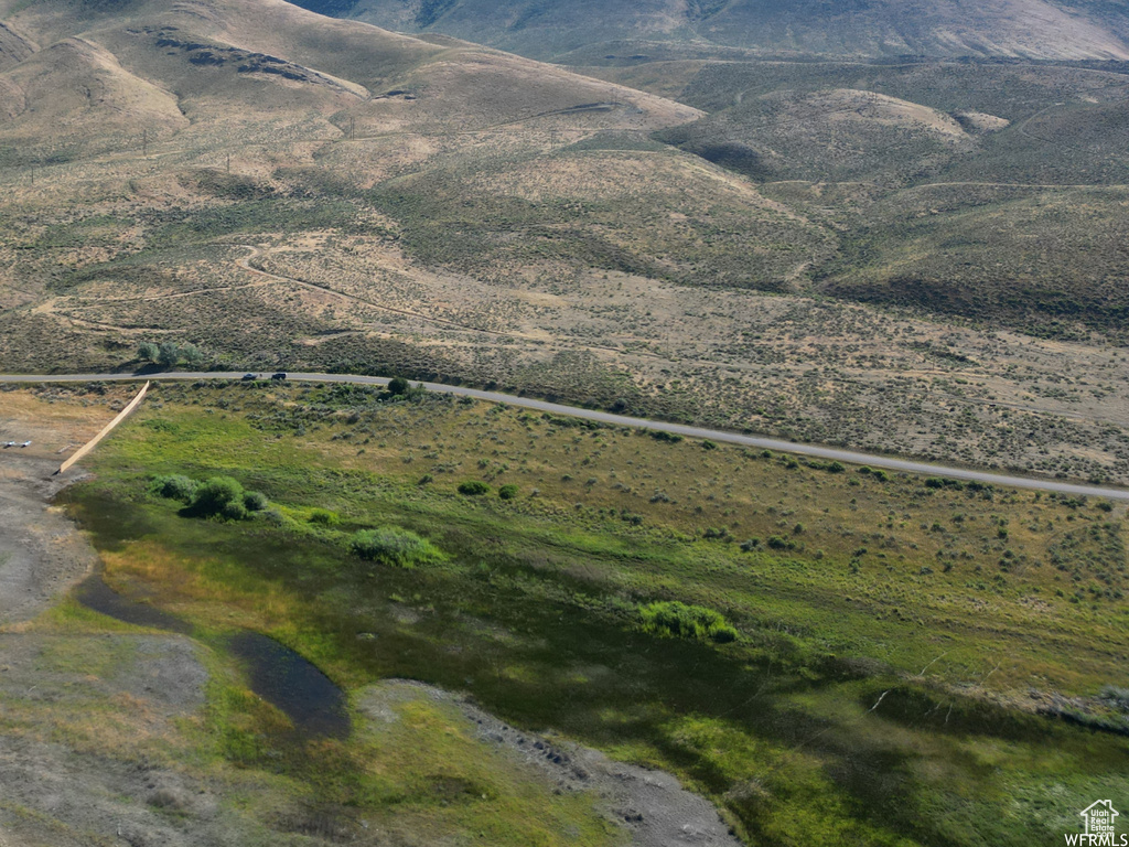 Aerial view featuring a mountain view